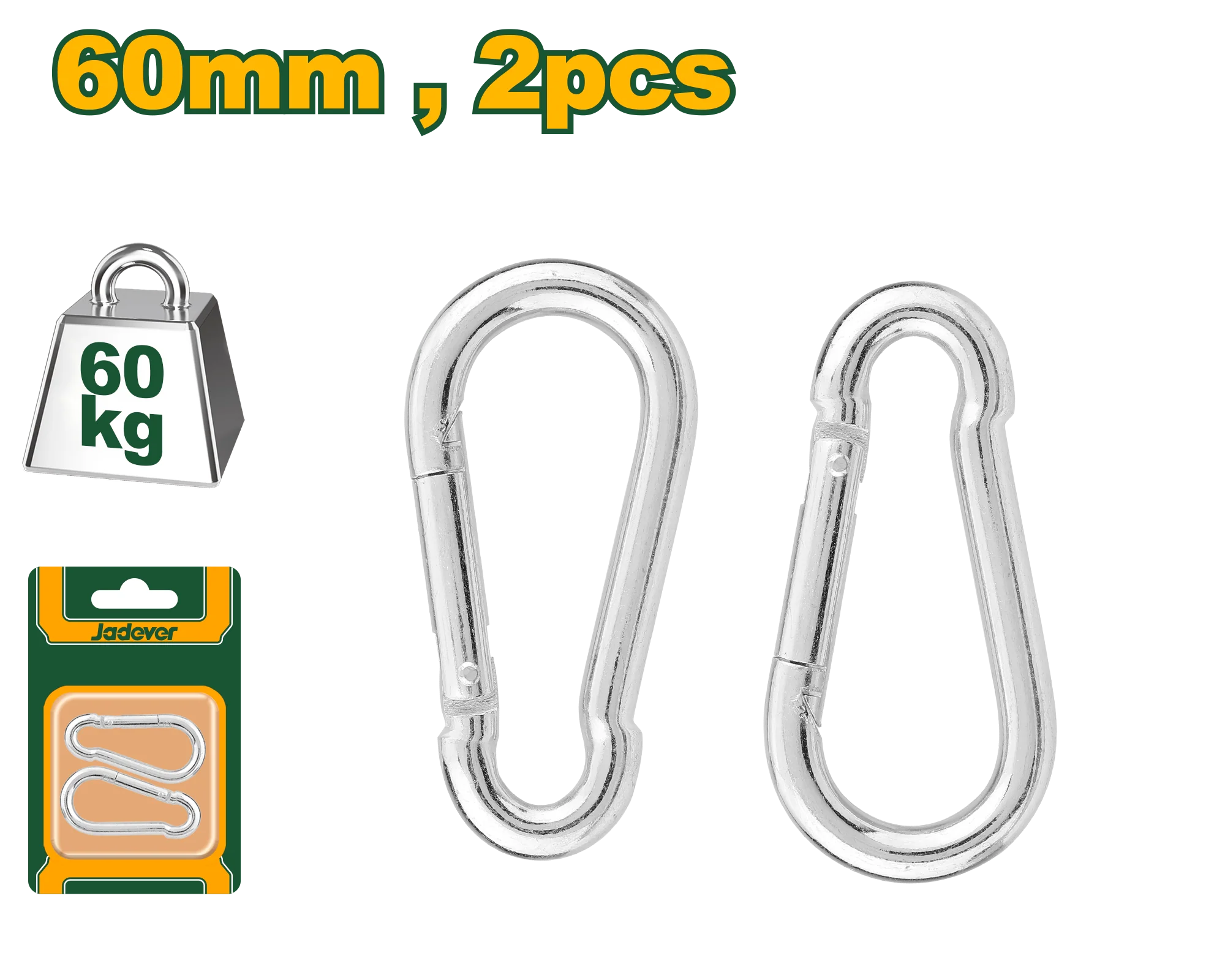 JADEVER Carbon Steel Carabiner 60mm – Set of 2, 60kg (JDQL2K03)