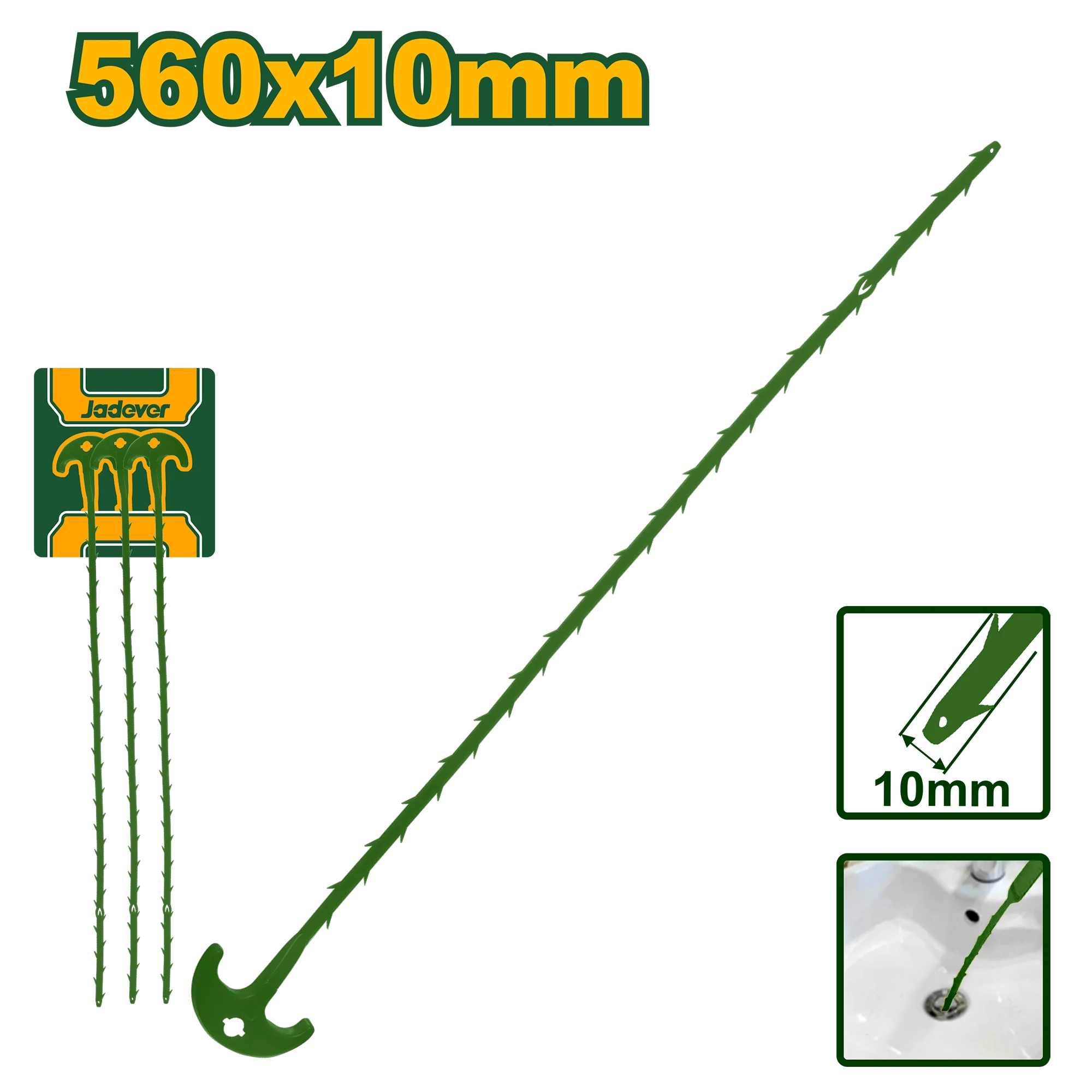 مجموعة أدوات إزالة انسدادات الشعر JADEVER – 3 قطع بطول 560 مم بلاستيك PP