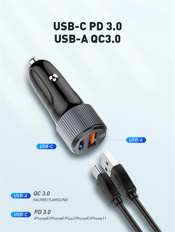 شاحن سيارة سريع ثنائي المنافذ USB بقوة 36 واط من LDNIO - Image 2