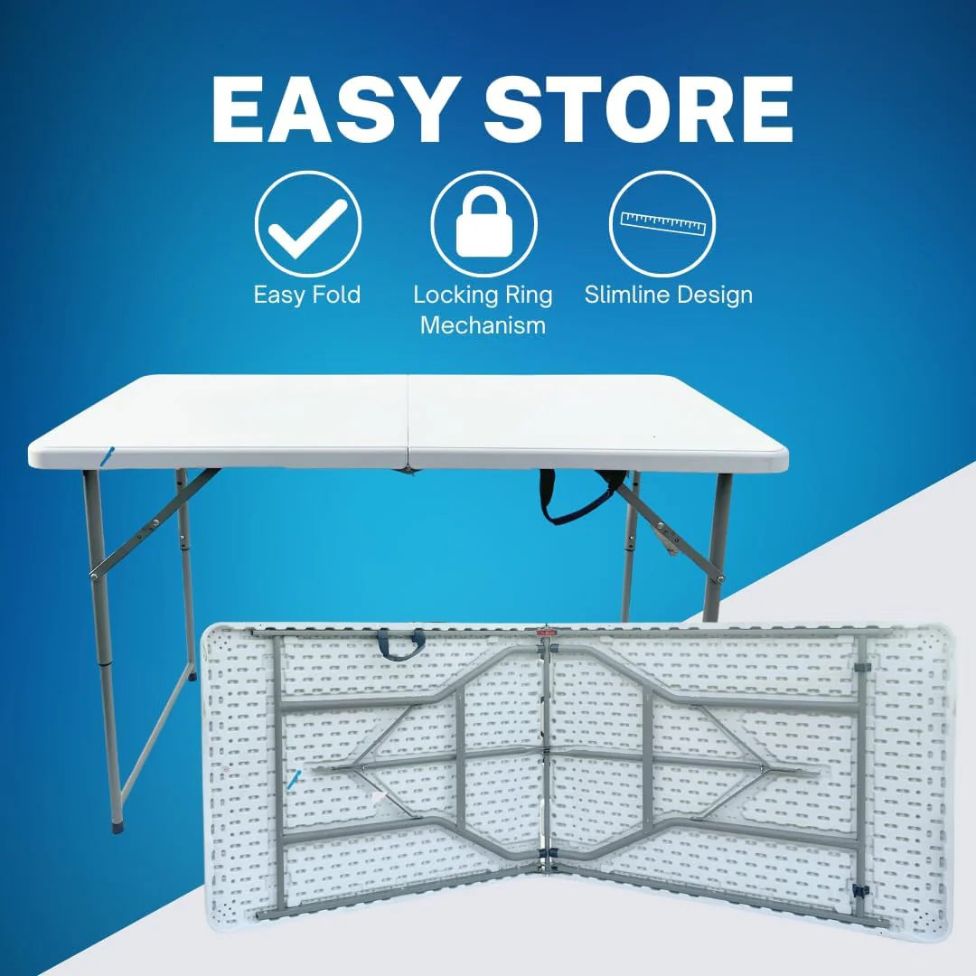 Foldable Adjustable Plastic Table – 4 Feet – Portable with Handle – 122x61x76 cm - Image 6