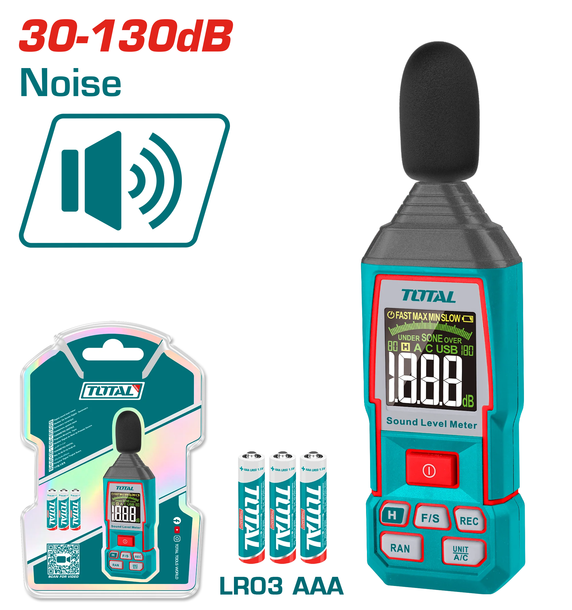 مقياس مستوى الصوت الرقمي TETSL031 بدقة عالية ونطاق 30-130dB