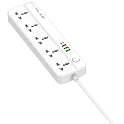 وصلة كهربائي ينفيرسال 5مخارج مع 3 منافذ شحن سريعة USB و Type-Cمن لدينيو LDNIO