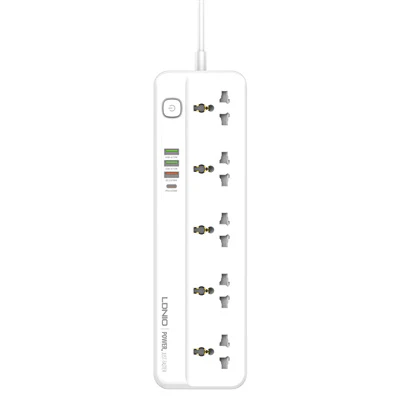 وصلة كهربائي ينفيرسال 5مخارج مع 3 منافذ شحن سريعة USB و Type-Cمن لدينيو LDNIO - Image 6