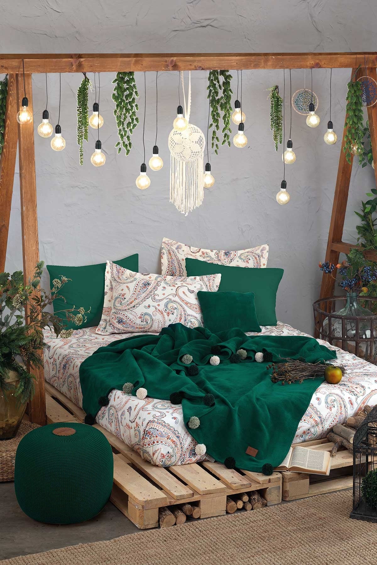 طقم بطانية مجوز كبير 4 قطع من Iyigeceler Istanbul Boho Chic - أخضر