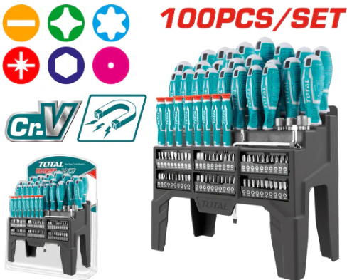 طقم مفكات مع راسيات 100 قطعة من TOTAL - Image 2