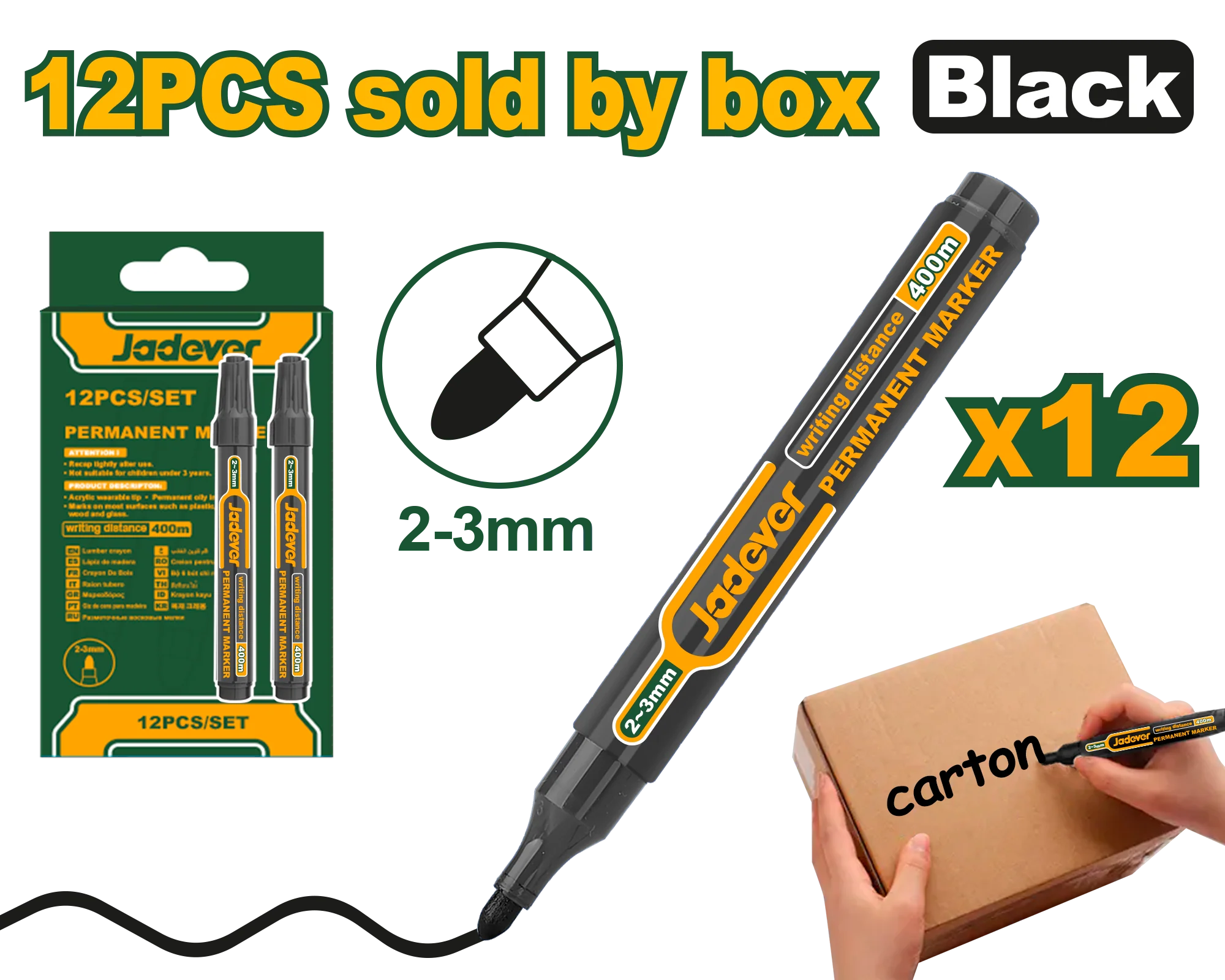 مجموعة علامات دائمة 12 قطعة باللون الأسود أو الأزرق من علامات بروفا، حبر سريع ال… - Image 3