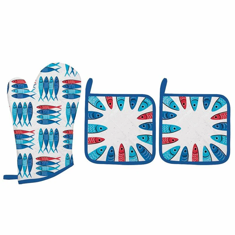 طقم مساكة وقفاز فرن 3 قطع من Easy Life Sardine's - ألوان متعددة