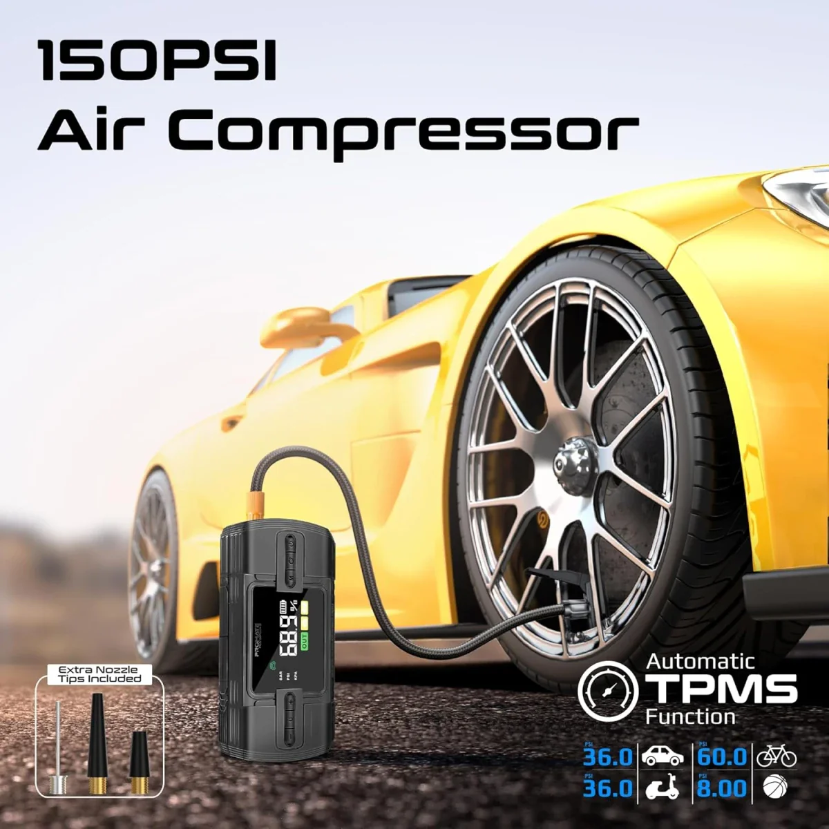 مشغل سيارة 1200 أمبير ومنفاخ إطارات 150PSI وباور بانك 12000 مللي أمبير من PROMATE - Image 4