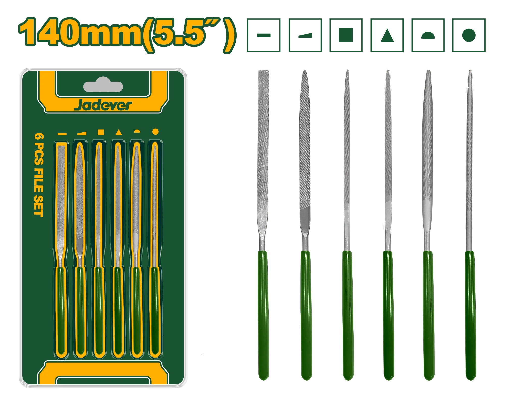 JADEVER 6PCs Mini File Set – 140mm Length, 3mm Shaft, with Plastic-Coated Handles (JDSF1606)
