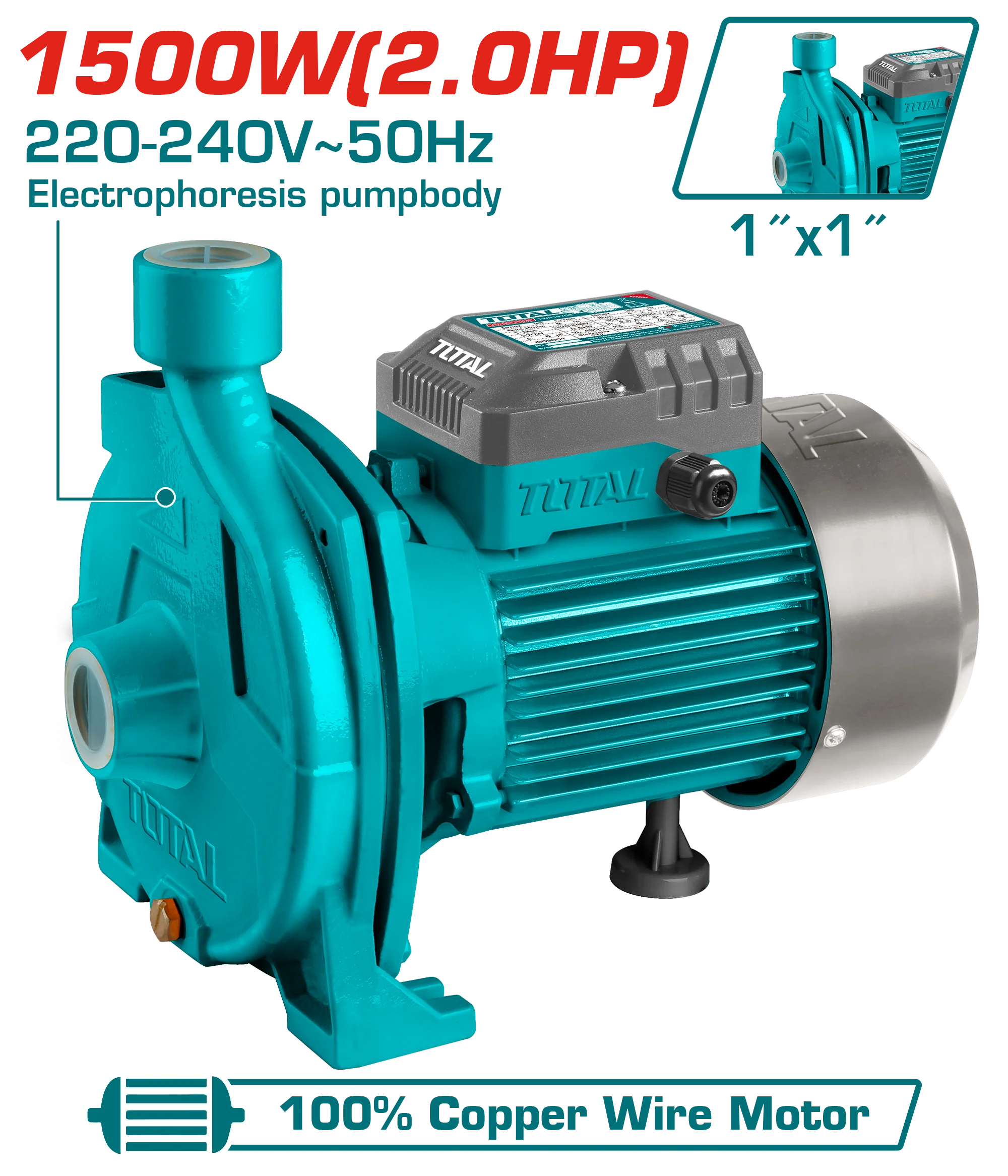 مضخة الطرد المركزي TOTAL 1500W | 2.0HP لنقل المياه بكفاءة عالية
