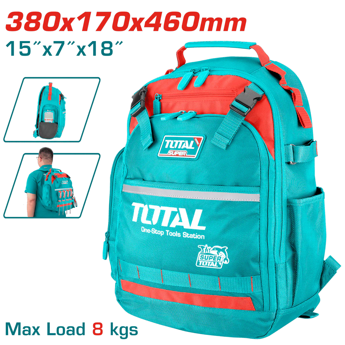 شنطة عدة ظهر فارغة Total THBP0202 بسعة 8 كغ وأبعاد 38*17*46 سم متميزة بجيوب إضافية وإطار صلب