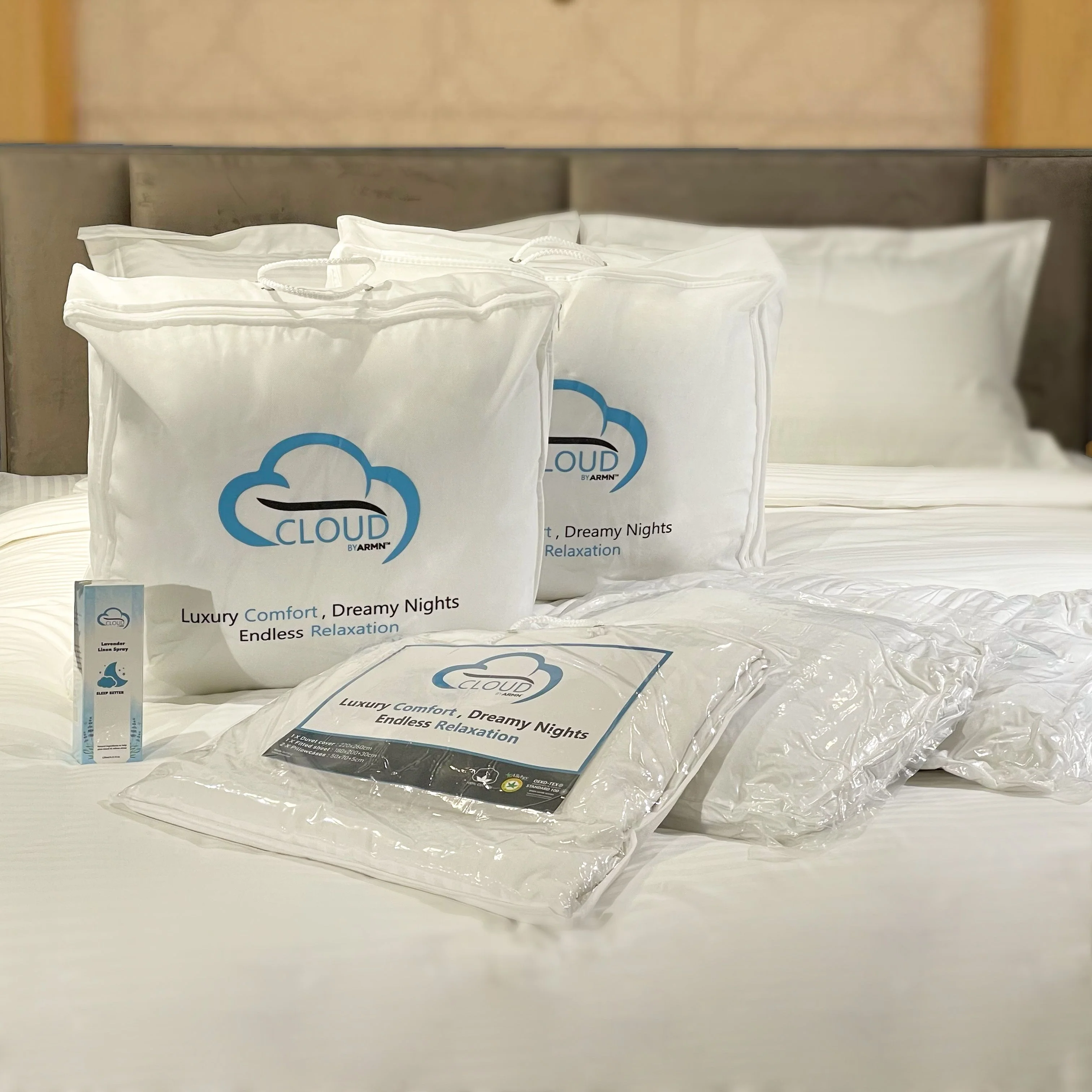 طقم لحاف فندقي فاخر 9 قطع من ARMN Cloud – قطن ساتان، أبيض، شامل التوبر والوسائد والشرشف - Image 2