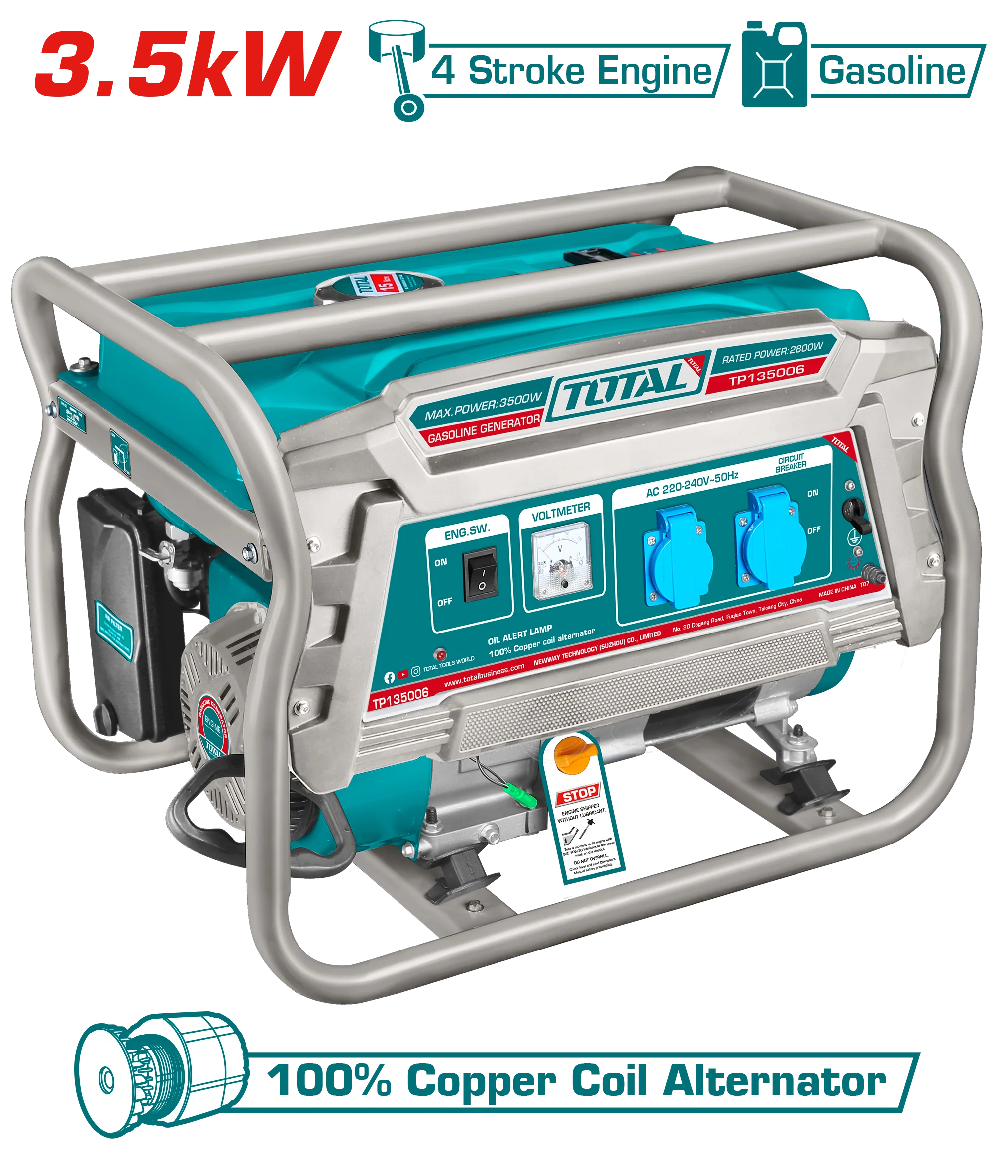 TOTAL Gasoline Generator 3.5kW | 208mL (TP135006)