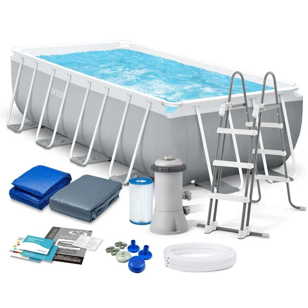 مسبح عائلي منزلي INTEX 488×244×107 سم بهيكل فولاذي وتقنية Hydro Aeration®