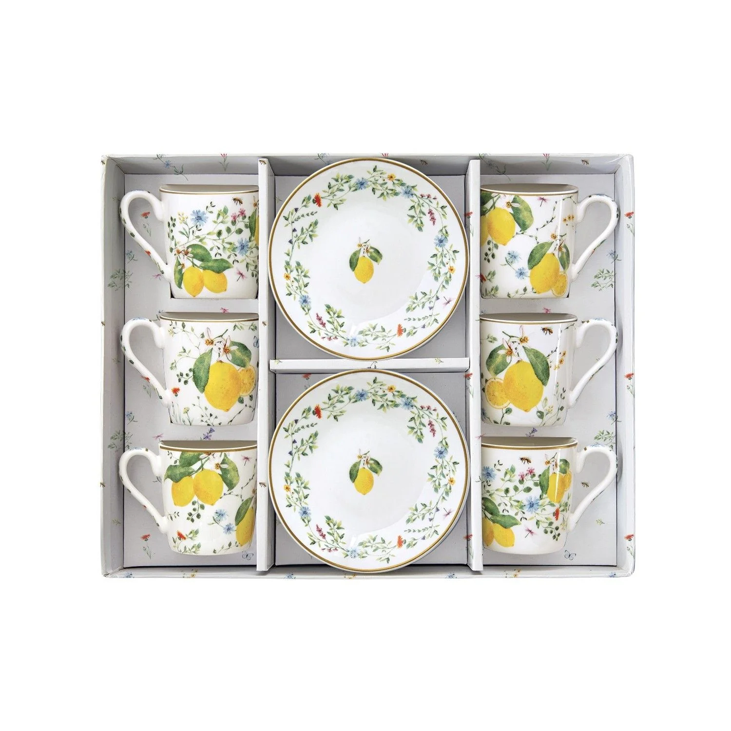 طقم فناجين قهوة 12 قطعة 100 مل بعلبة من Easy Life Fleurs et Citrons - ألوان متعددة