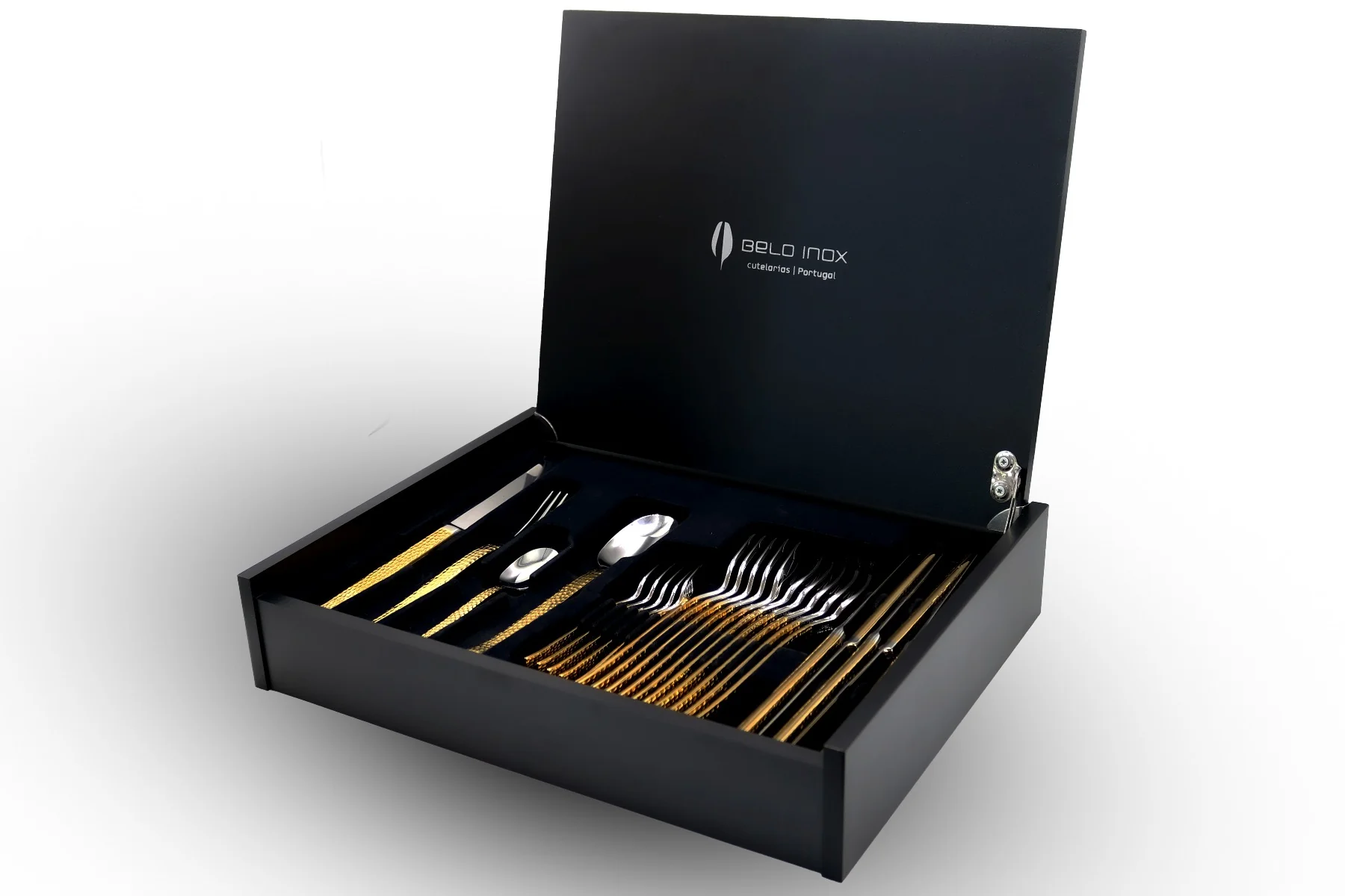 طقم أدوات مائدة 24 قطعة مطلي بالذهب من Belo Inox Skin - ذهبي وفضي