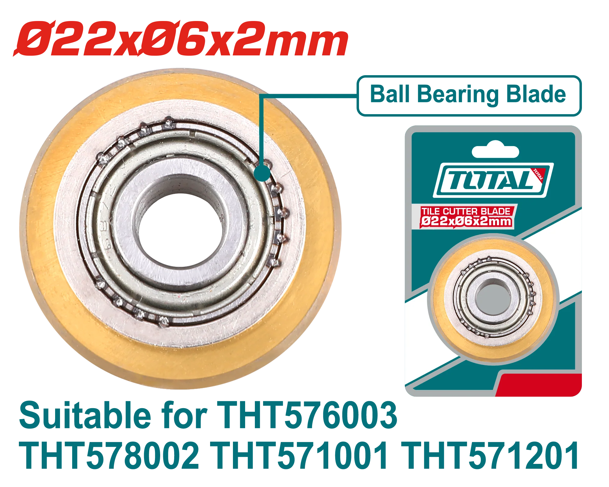 شفرة قطع البلاط TOTAL Ø22xØ6x2mm كربيد تنجستن مع محمل كروي