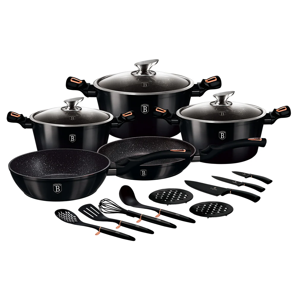 طقم أدوات طبخ 17 قطعة من Berlinger Haus - بلاك-روز