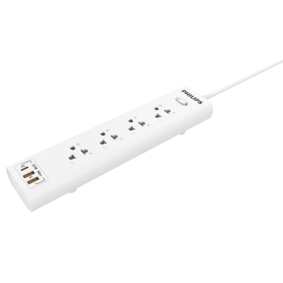 وصلة كهربائية 4 مخارج مع USB، قدرة 10 أمبير، سلك 2 متر - Philips - Image 2
