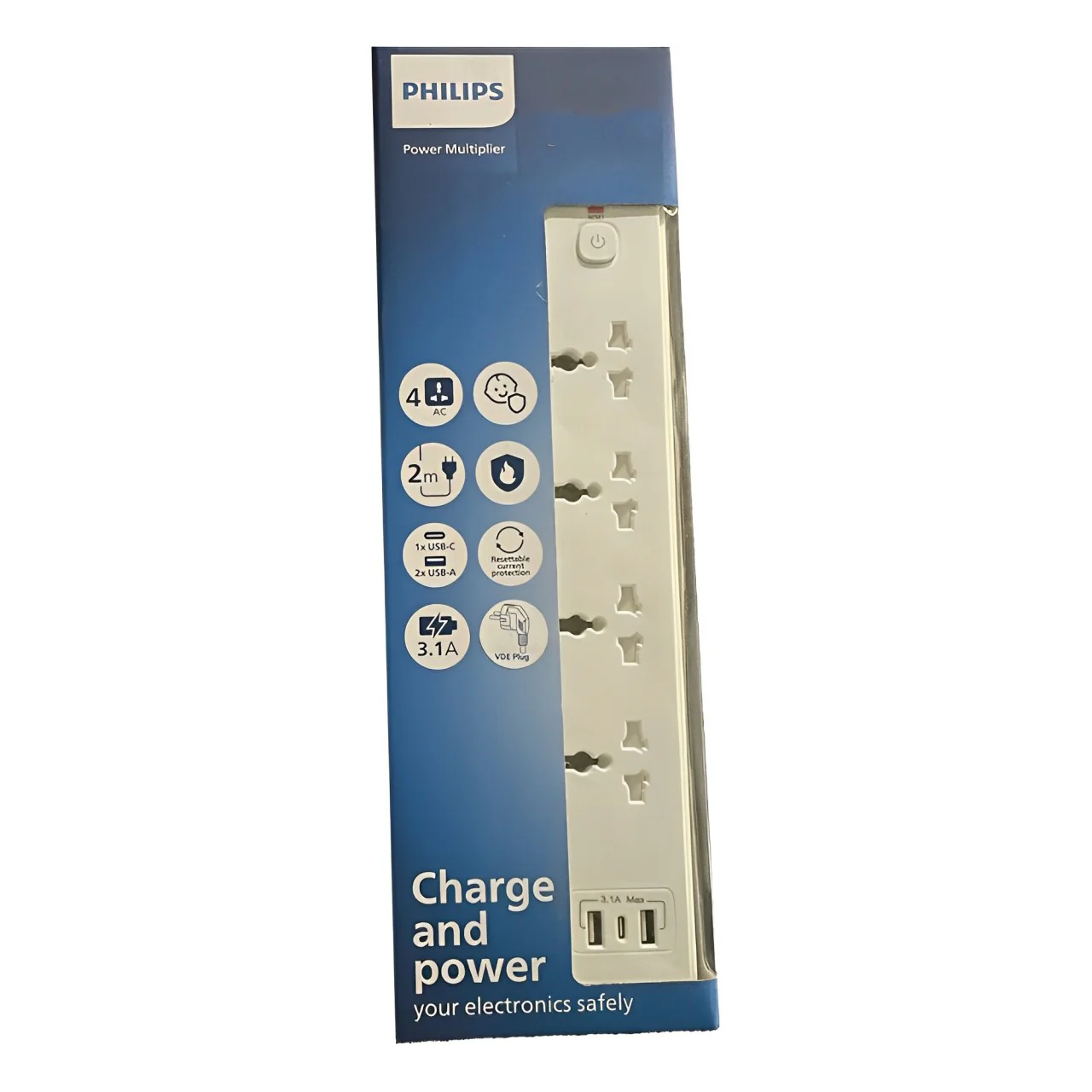 وصلة كهربائية 4 مخارج مع USB، قدرة 10 أمبير، سلك 2 متر - Philips - Image 3