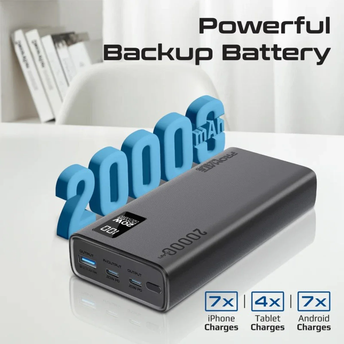 باور بانك بولت-20PD سعة 20000 مللي أمبير بقوة 20 واط وتصميم نحيف من PROMATE - Image 3