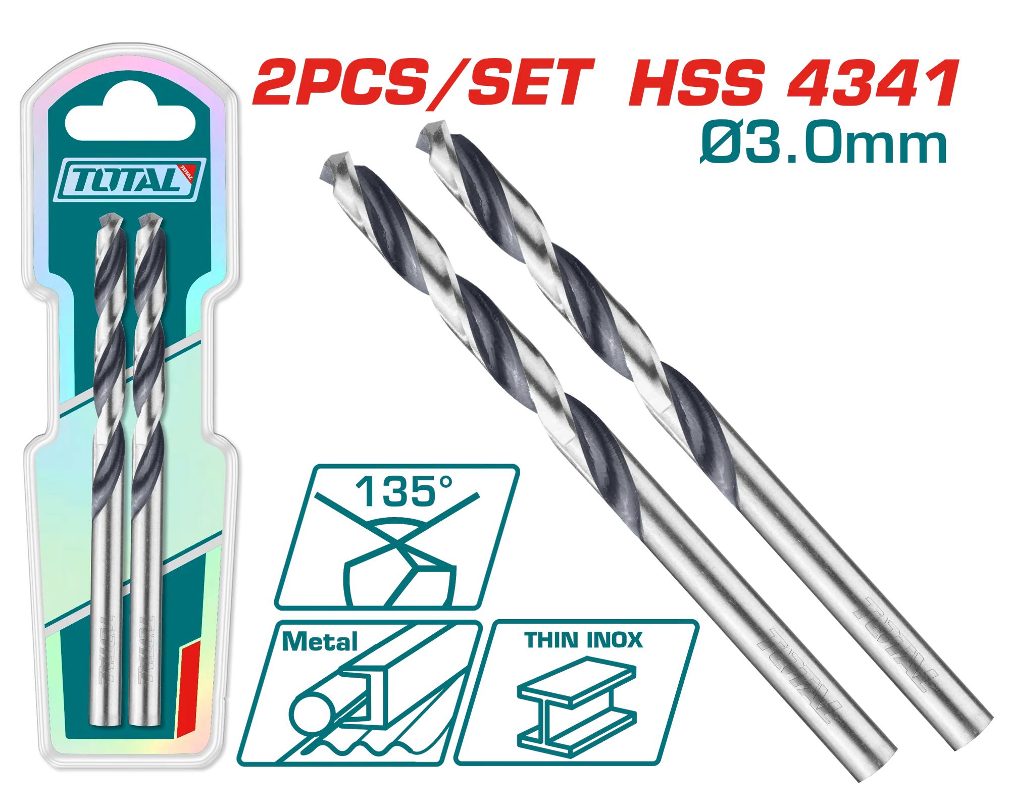 مجموعة مثقاب HSS TOTAL 2 القطع 3 مم مع تصميم دقيق لتحمل فائق