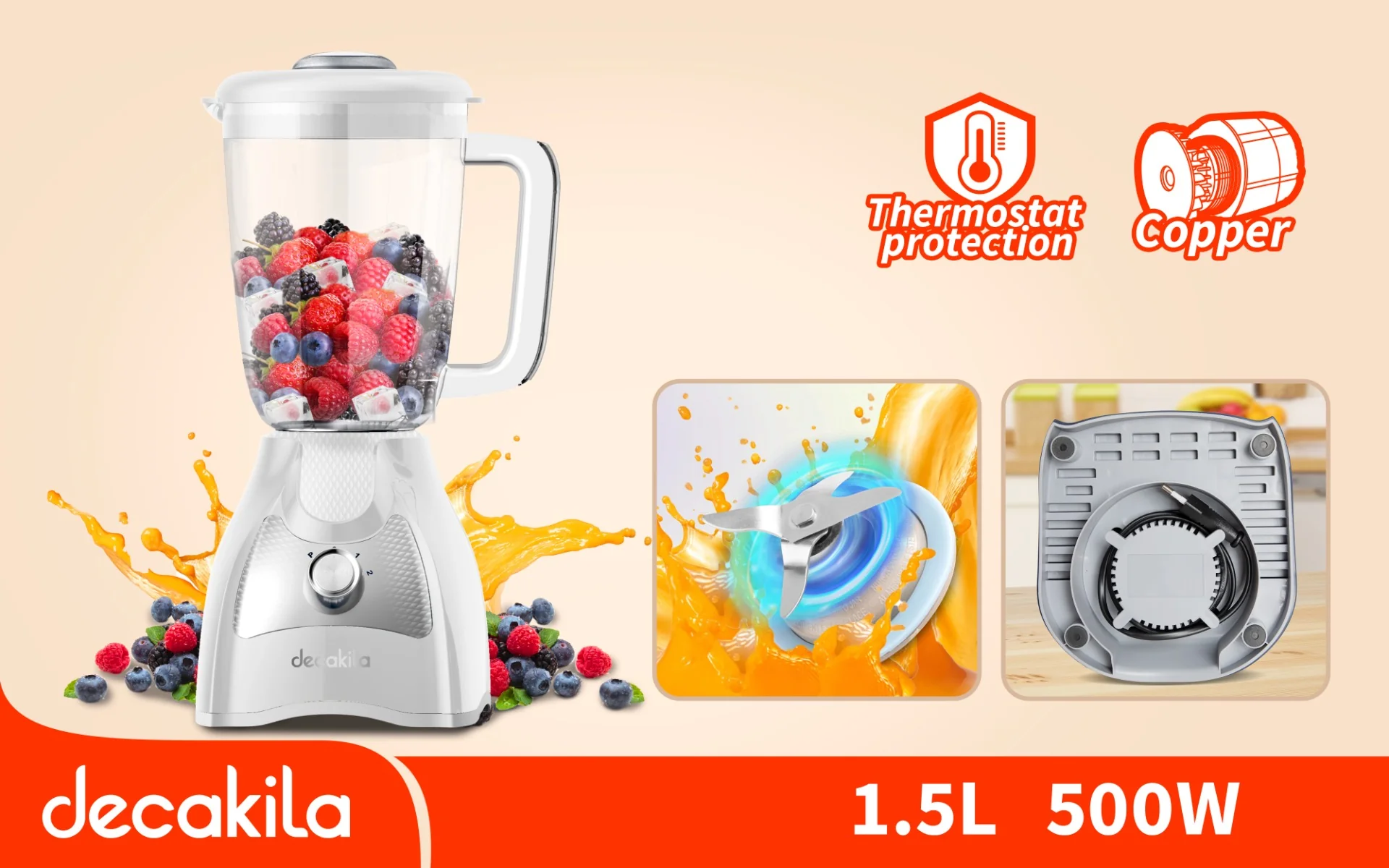 خلاط مع شاف 1.5 لتر من دكاكيلا Decakila - Image 2