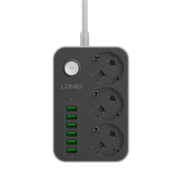 وصلة كهرباء 3 مخارج فبش المانيو 6 منافذ USB سريعة الشحن من LDNIO - Image 7