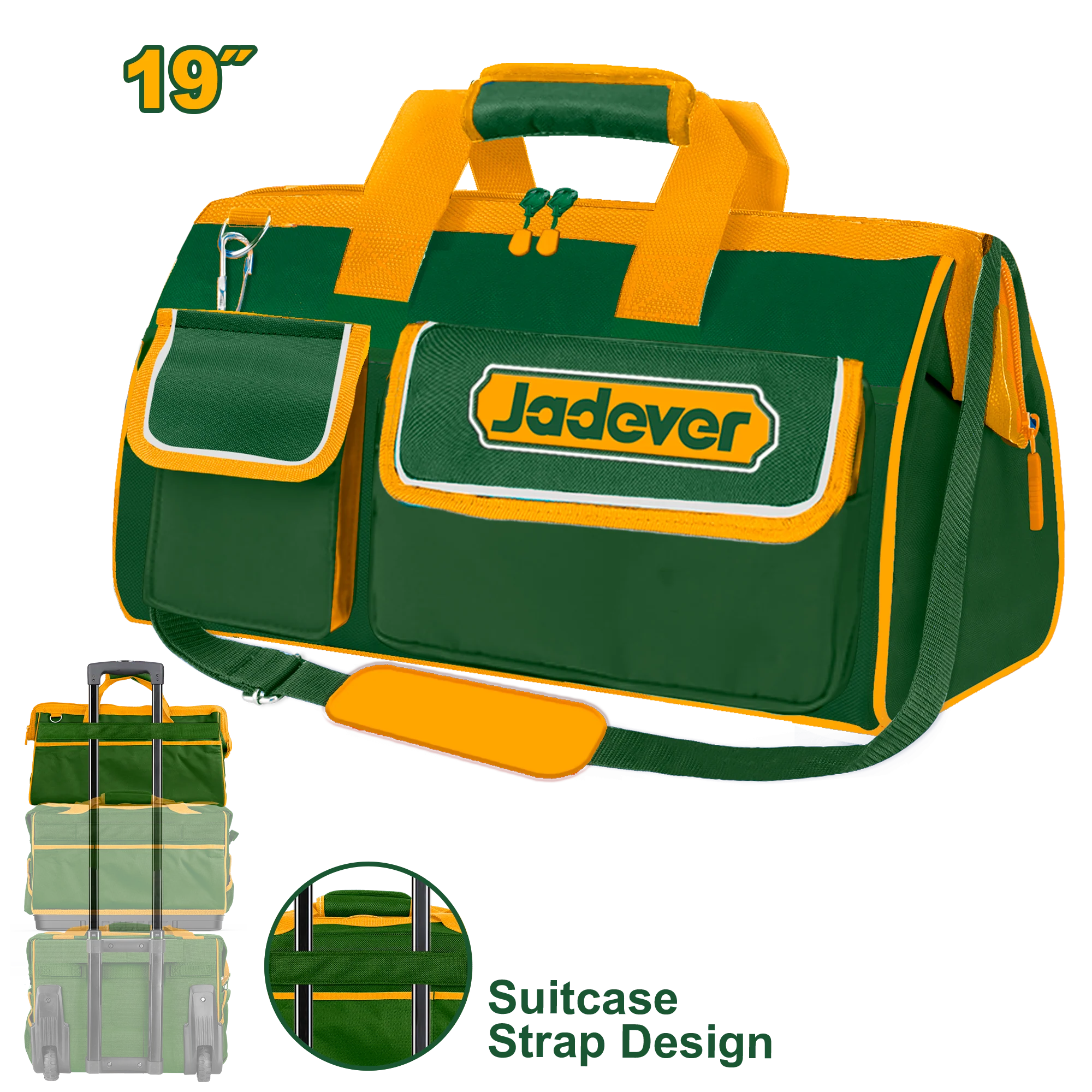 حقيبة أدوات JADEVER 19 بوصة بوليستر 600D مع إطار صلب وجيوب متعددة