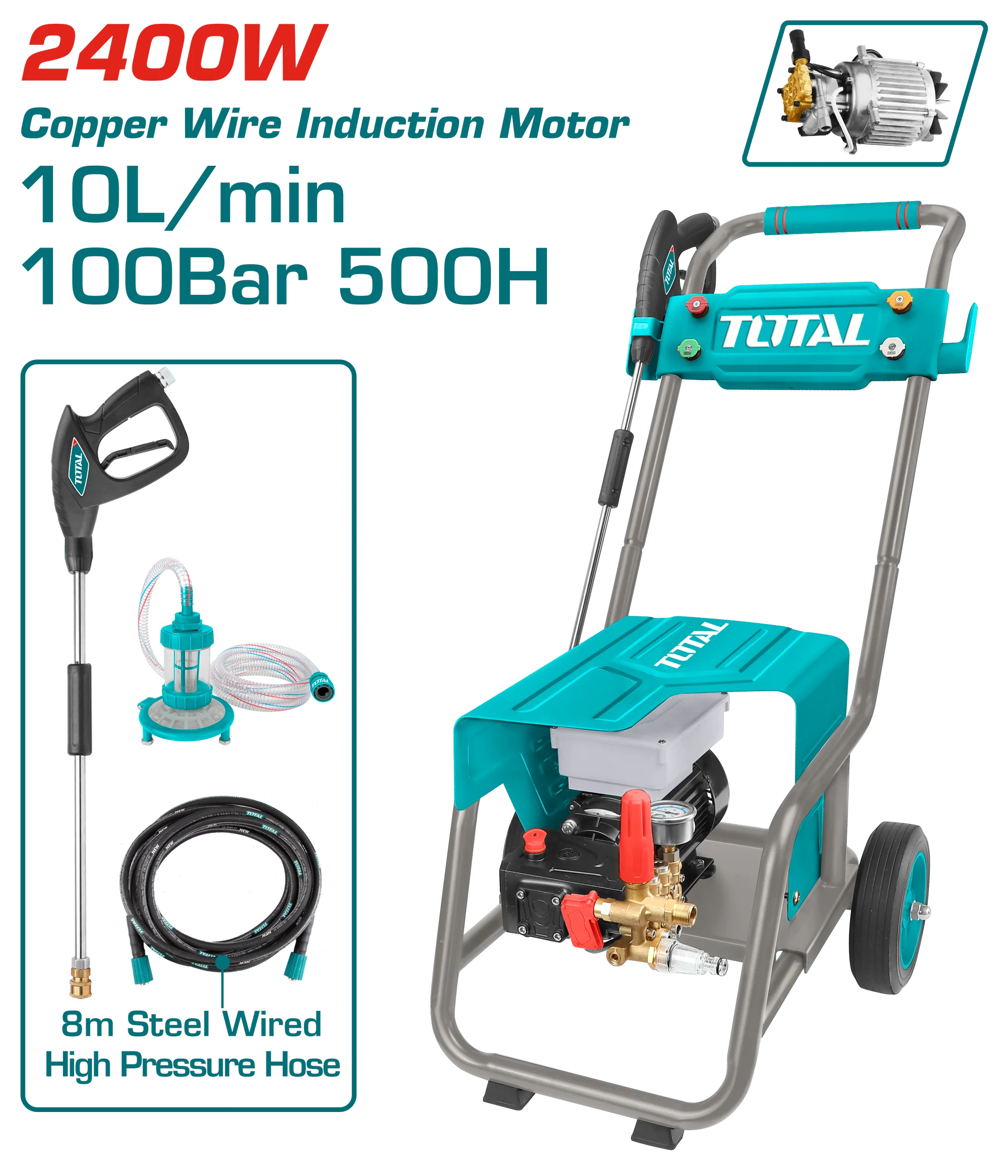 ماكنة غسيل 2400 واط 100 بار صناعي Total TGT11176 مع مضخة نحاسية وضغط قوي - Image 2