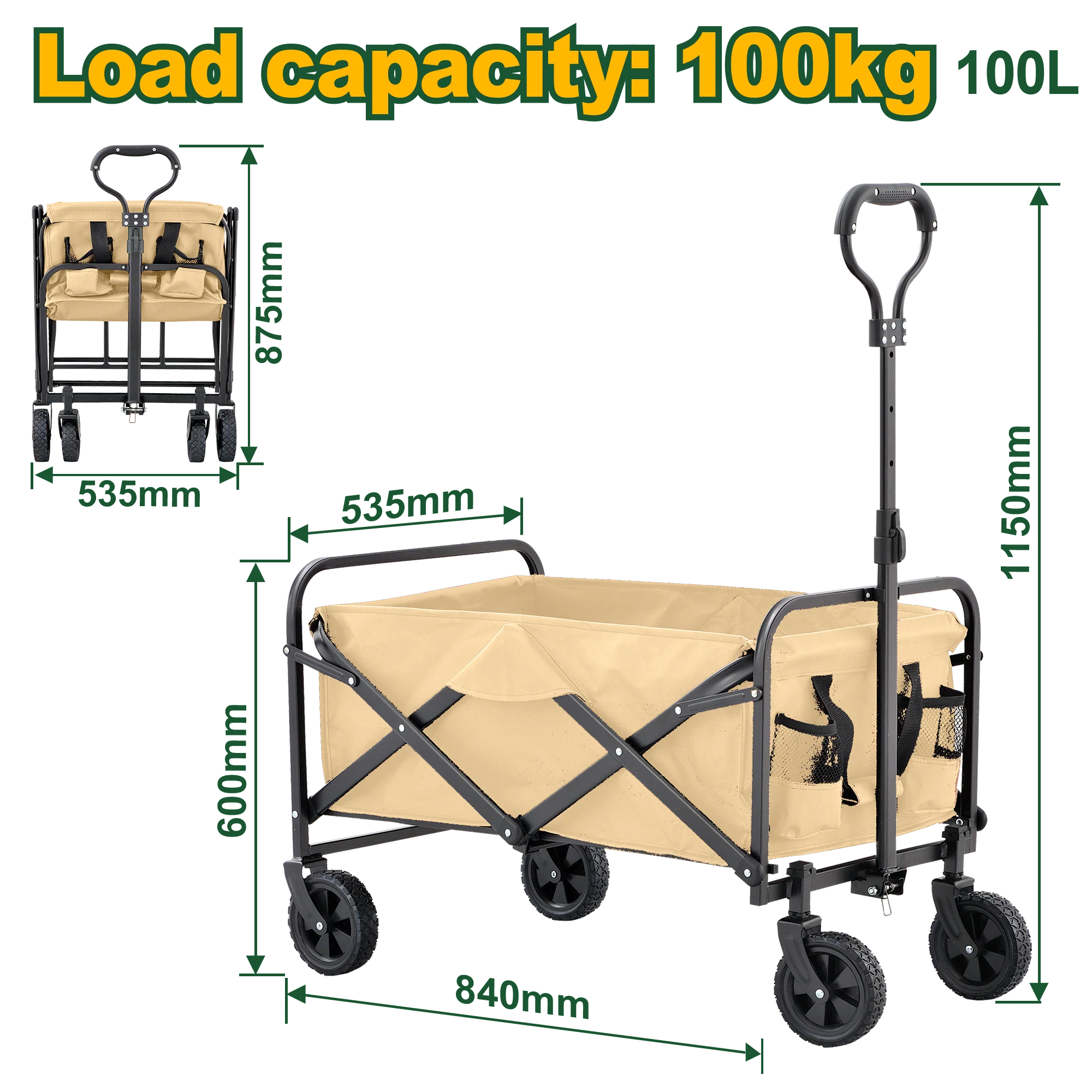 JADEVER Camping Cart – Foldable Utility Wagon, 100kg Load Capacity, Heavy-Duty Frame (JDWBH1012)