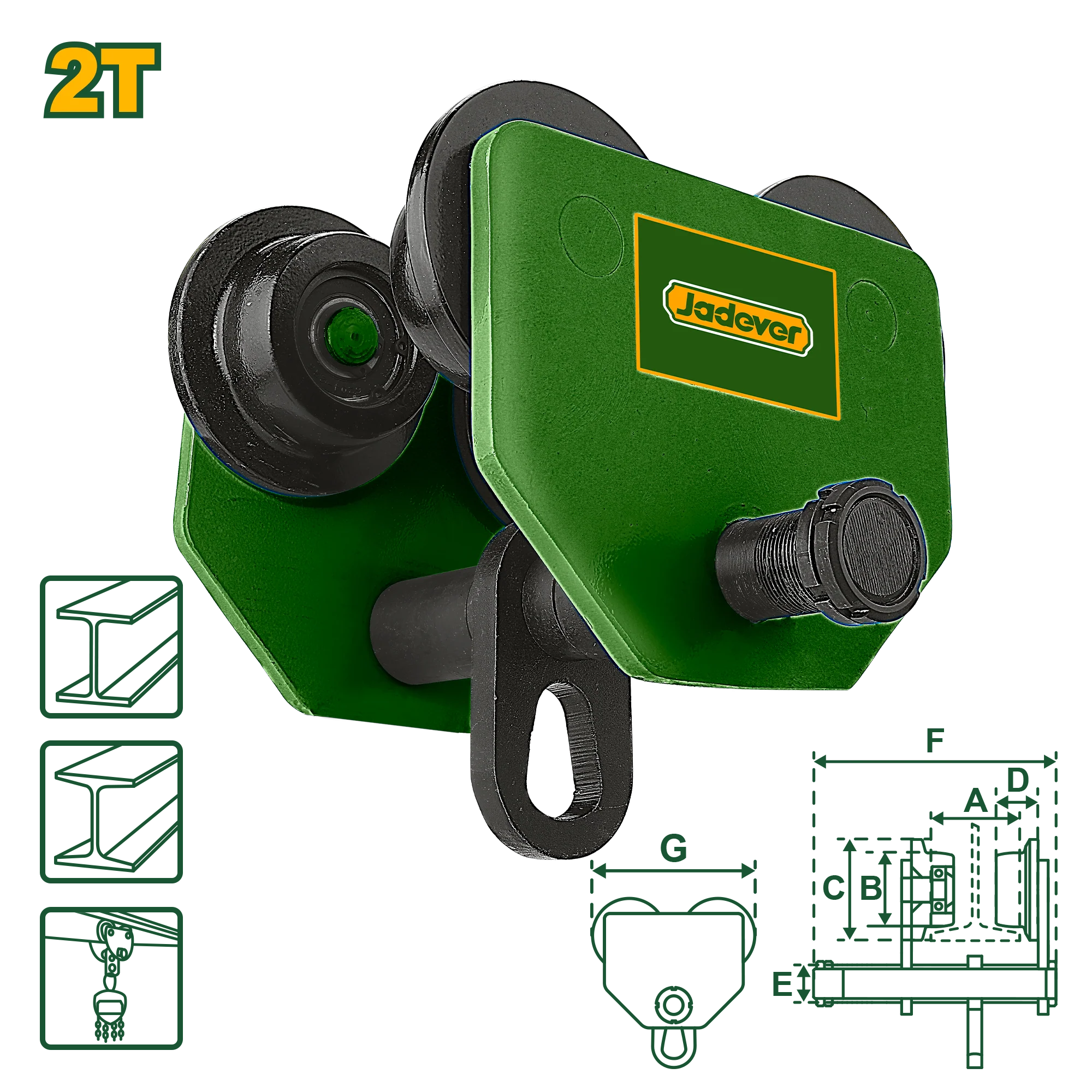 عربة يدوية JADEVER سعة 2 طن عرض شعاع Adjustable 94-124 مم JDCK4520