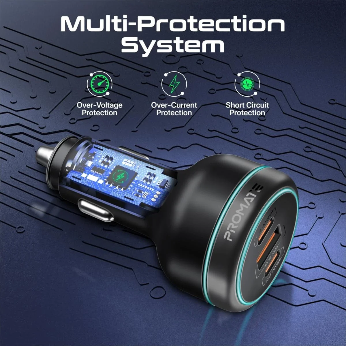 شاحن سيارة 230W بـ 3 منافذ شحن سريع للابتوب والتابلت والهواتف الذكية من PROMATE - Image 5