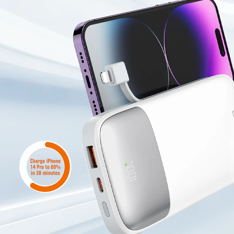 باور بانك 10000MAH للشحن السريع مع كابلات مدمجة من LDNIO - Image 2