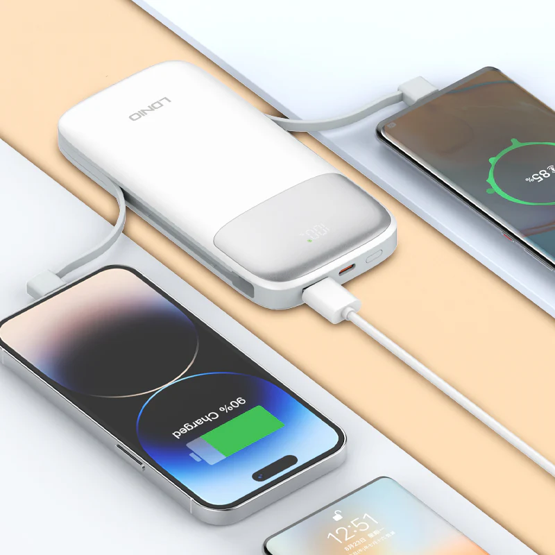 باور بانك 10000MAH للشحن السريع مع كابلات مدمجة من LDNIO - Image 3