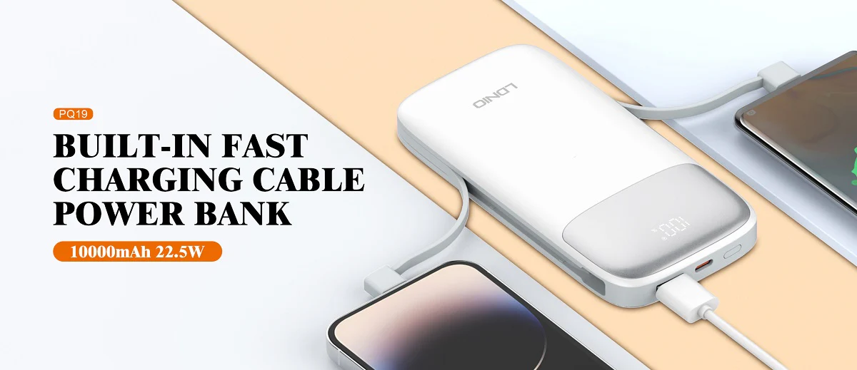 باور بانك 10000MAH للشحن السريع مع كابلات مدمجة من LDNIO - Image 6
