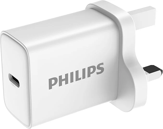 شاحن حائط فيليبس USB-C 30 واط أبيض بتقنية GaN وشحن سريع