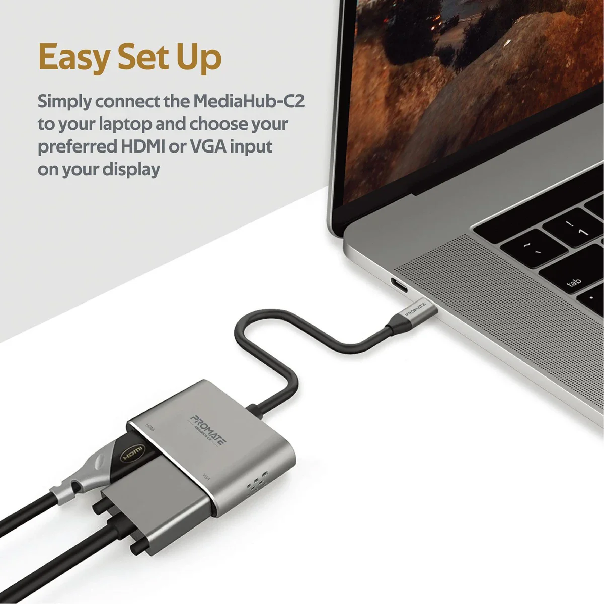 محول عرض USB-C بريميوم 2 في 1 بمنفذ HDMI بدقة 4K ومنفذ VGA من PROMATE - Image 5