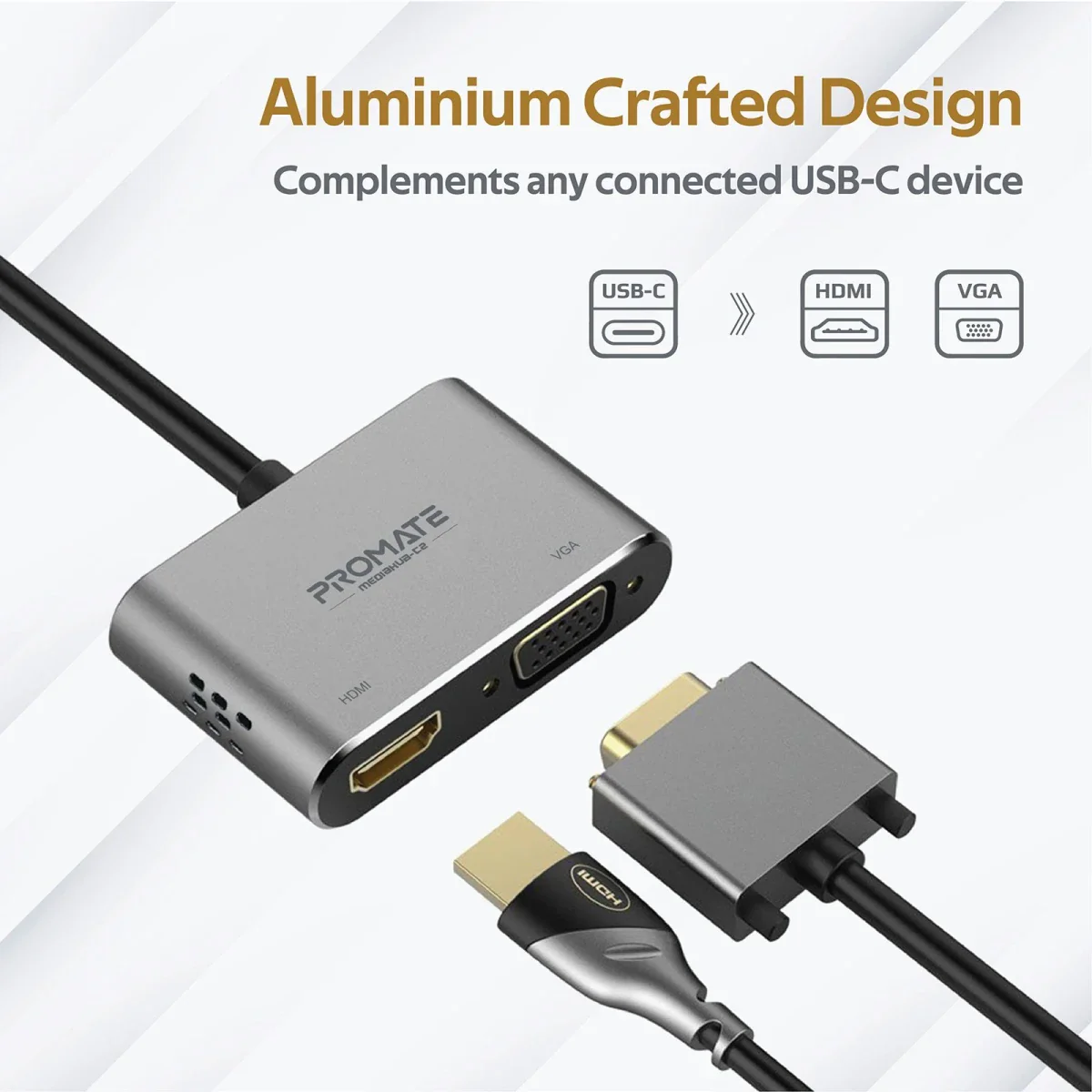 محول عرض USB-C بريميوم 2 في 1 بمنفذ HDMI بدقة 4K ومنفذ VGA من PROMATE - Image 6