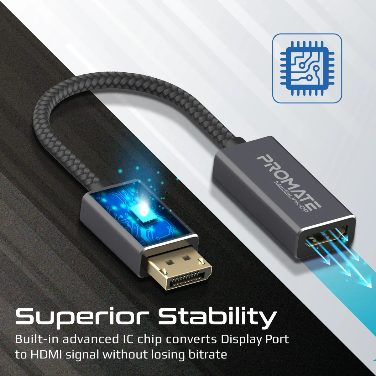 محول ديسبلاي بورت إلى HDMI بدقة 4K مع كابل نايلون وموصلات من PROMATE - Image 2