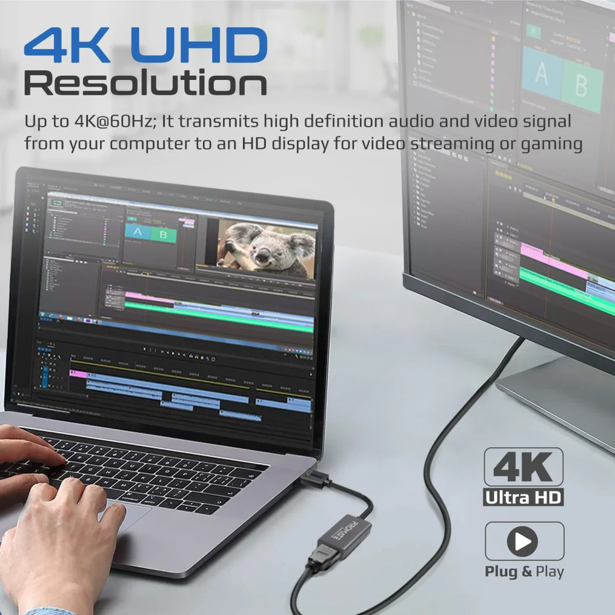 محول ديسبلاي بورت إلى HDMI بدقة 4K مع كابل نايلون وموصلات من PROMATE - Image 3
