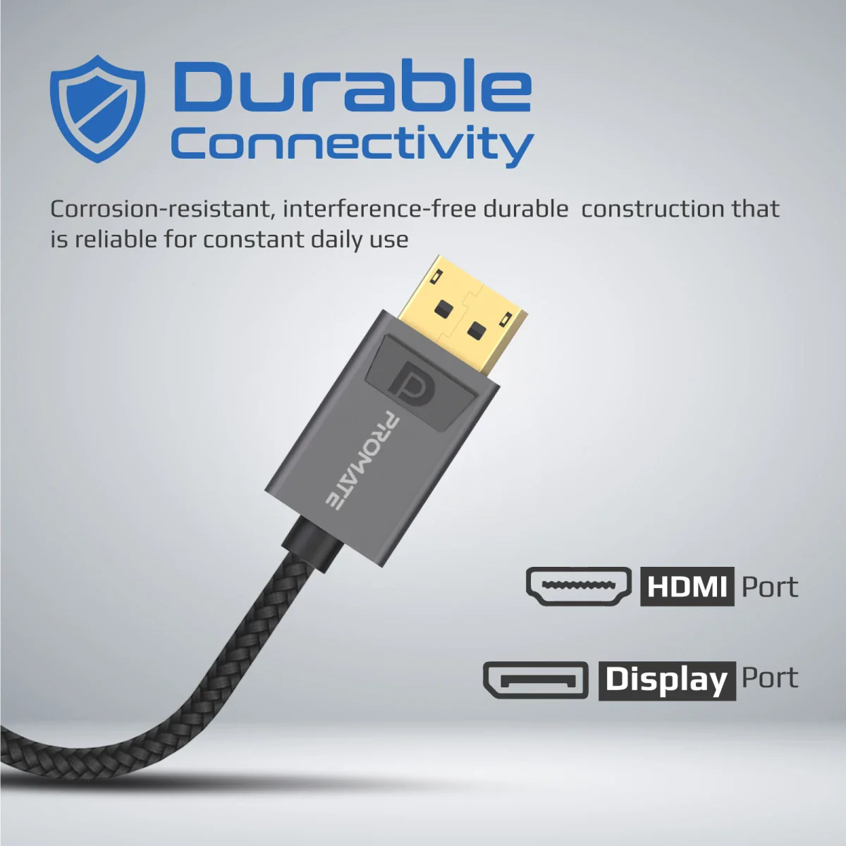 محول ديسبلاي بورت إلى HDMI بدقة 4K مع كابل نايلون وموصلات من PROMATE - Image 5