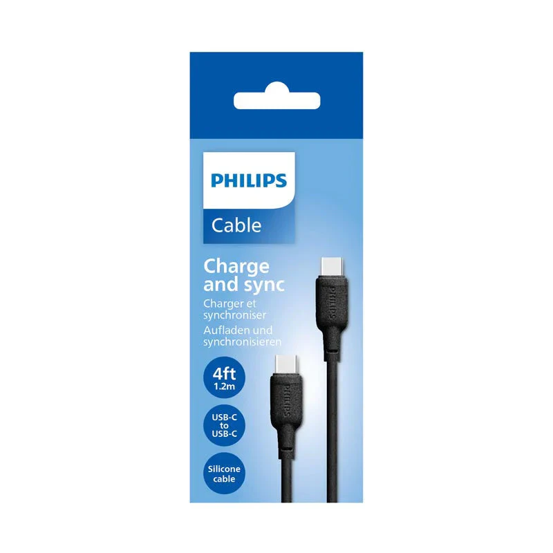 كابل فيليبس USB-C إلى USB-C 1.2 متر 60 واط شحن سريع (أبيض/أسود) - Image 2