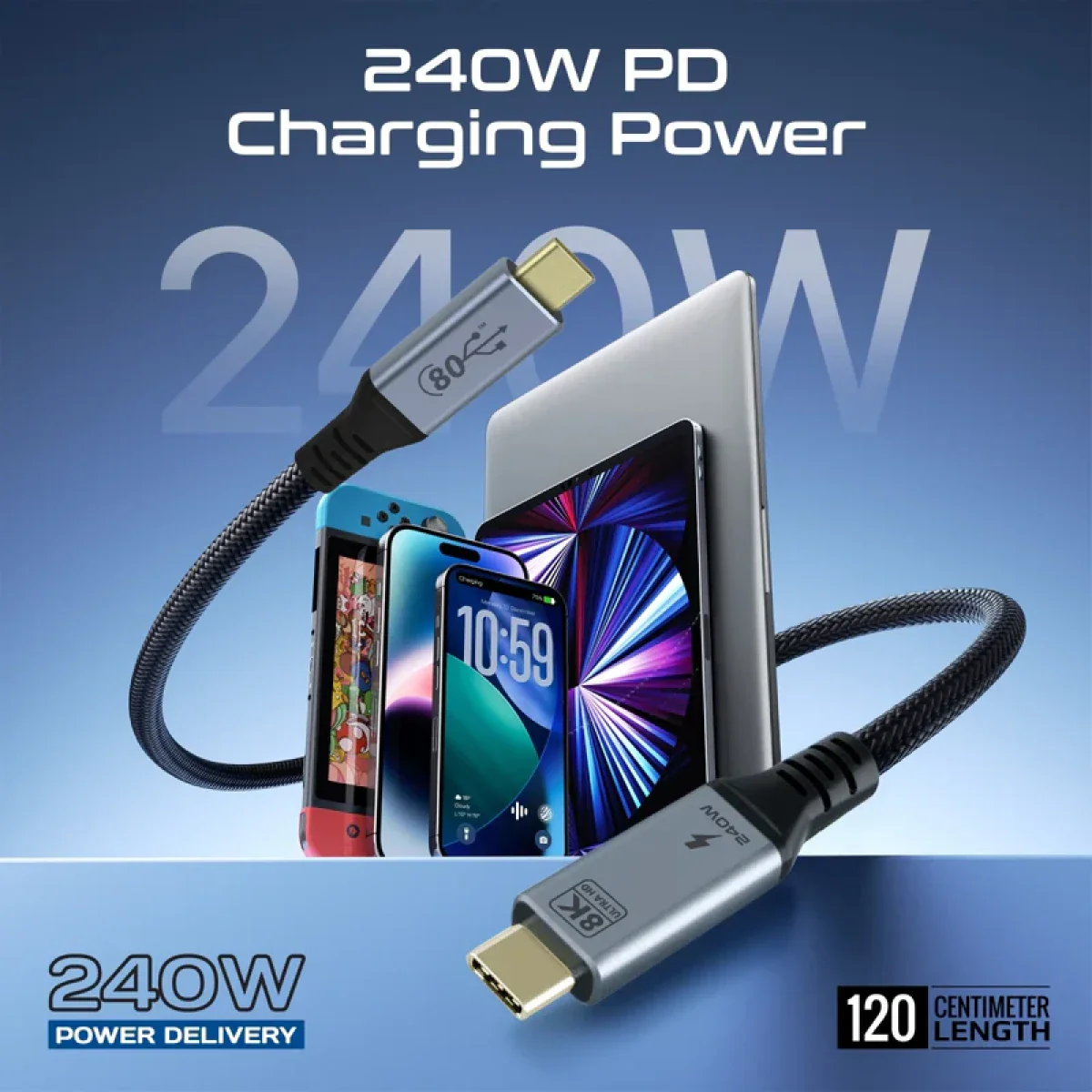 كابل USB4 احترافي بسرعة 80 جيجا وبقوة 240 واط مع دعم فيديو 8K من PROMATE - Image 3