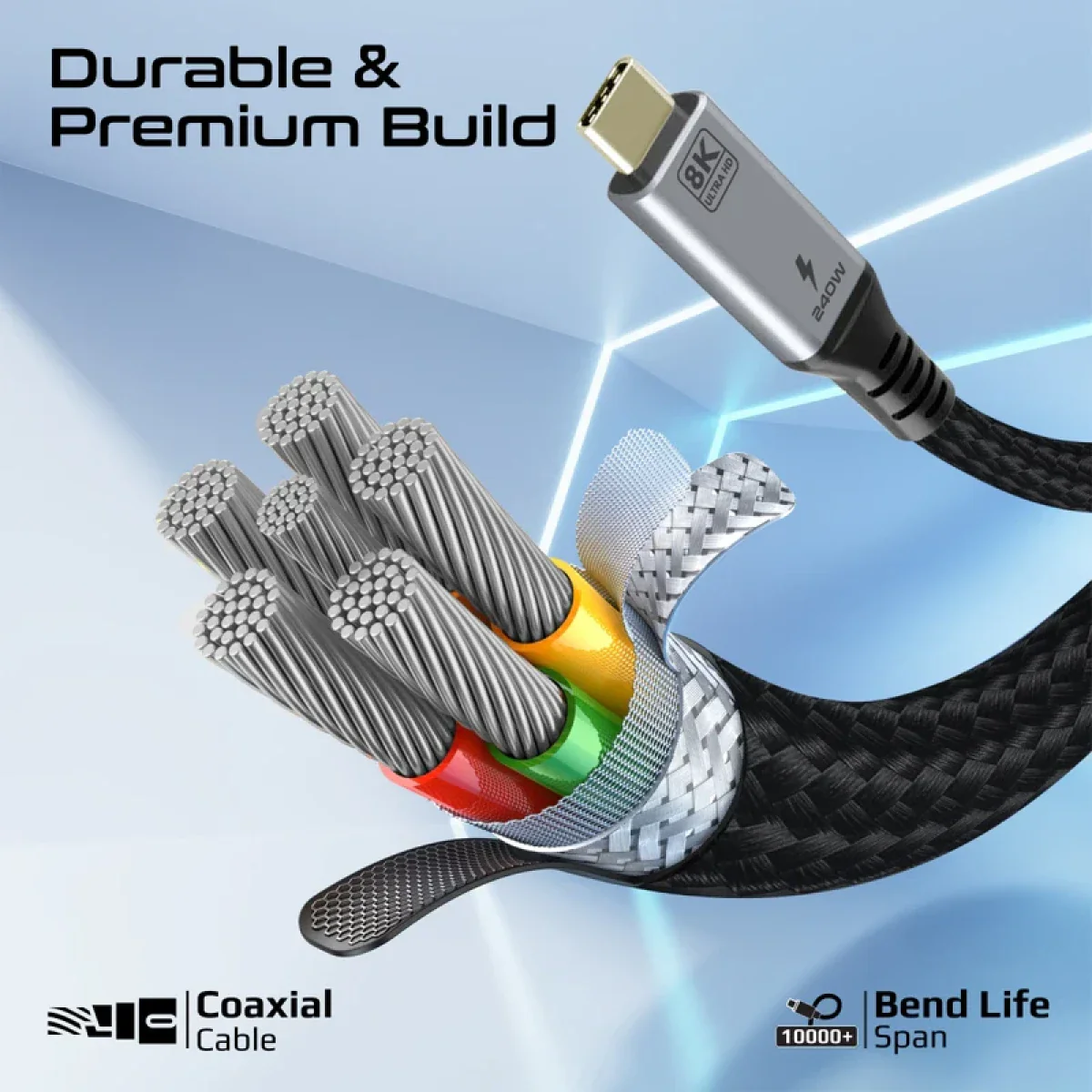 كابل USB4 احترافي بسرعة 80 جيجا وبقوة 240 واط مع دعم فيديو 8K من PROMATE - Image 6