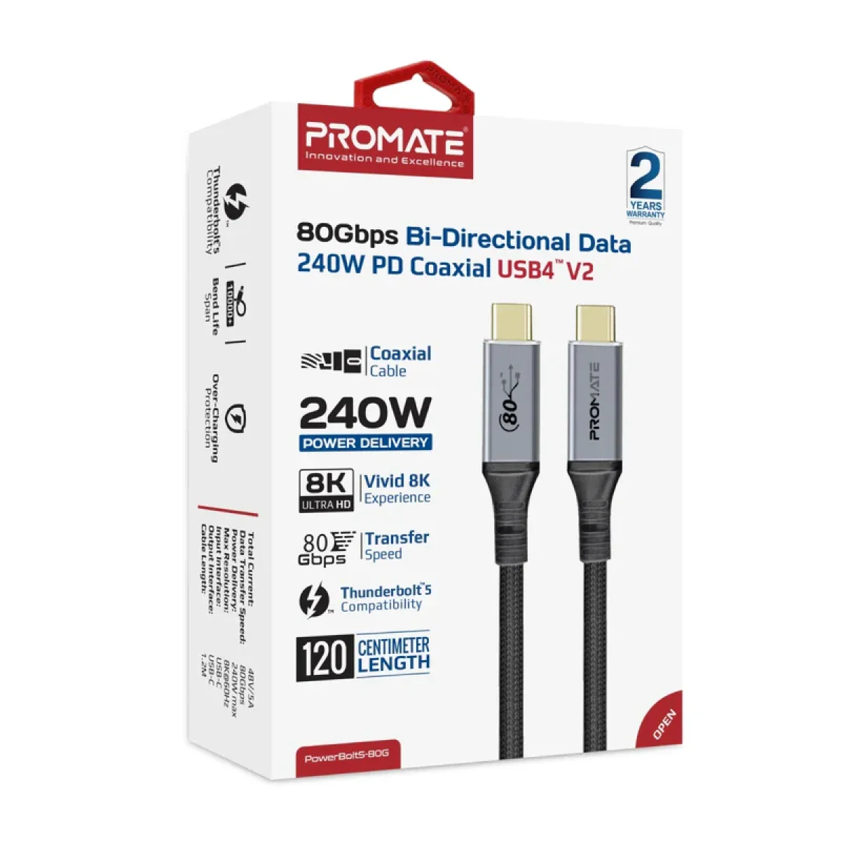 كابل USB4 احترافي بسرعة 80 جيجا وبقوة 240 واط مع دعم فيديو 8K من PROMATE - Image 7