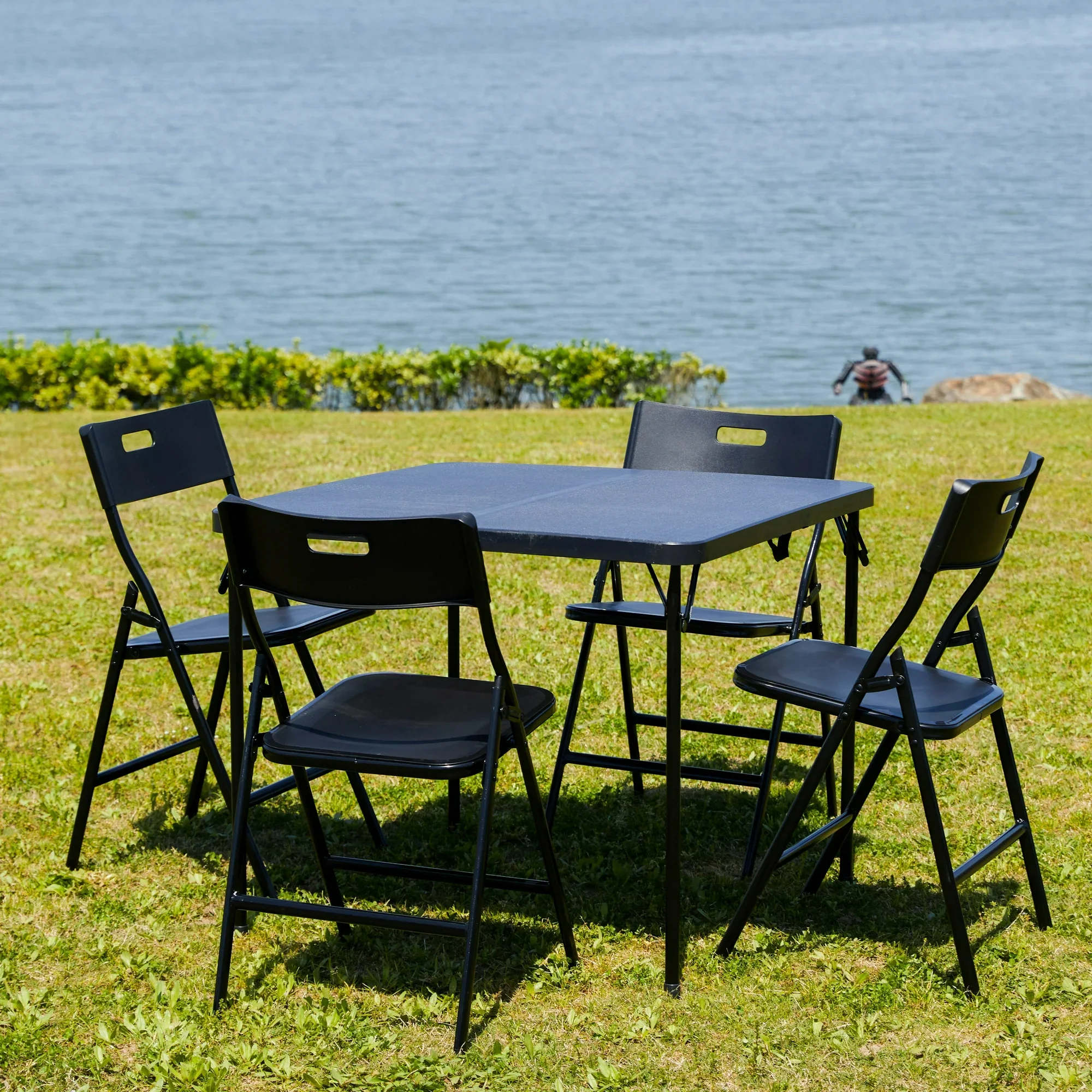 5-Piece Folding Table and Chair Set – Black – Heavy-Duty Steel Frame - Image 7
