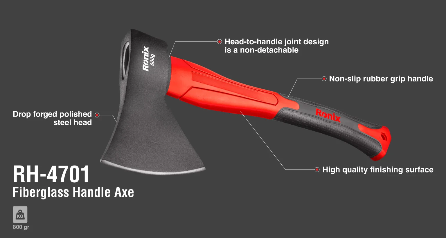 بلطة يد فيبر 800 غم من RONIX - Image 2