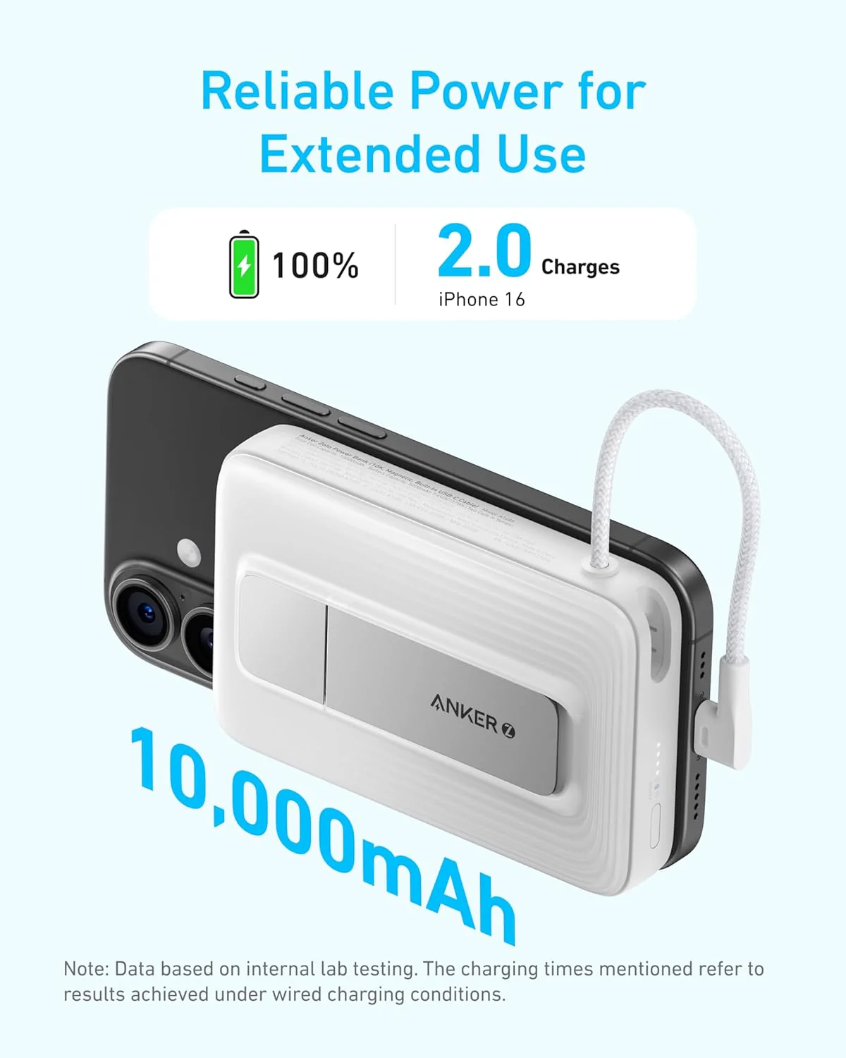 باور بانك 10000MAH مغناطيسي مع كابل USB-C مدمج للشحن السريع من Anker - Image 5