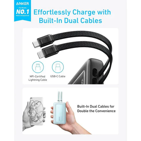 باور بانك 10000MAH و30W مع كابلات مدمجة للشحن السريع من Anker - Image 2